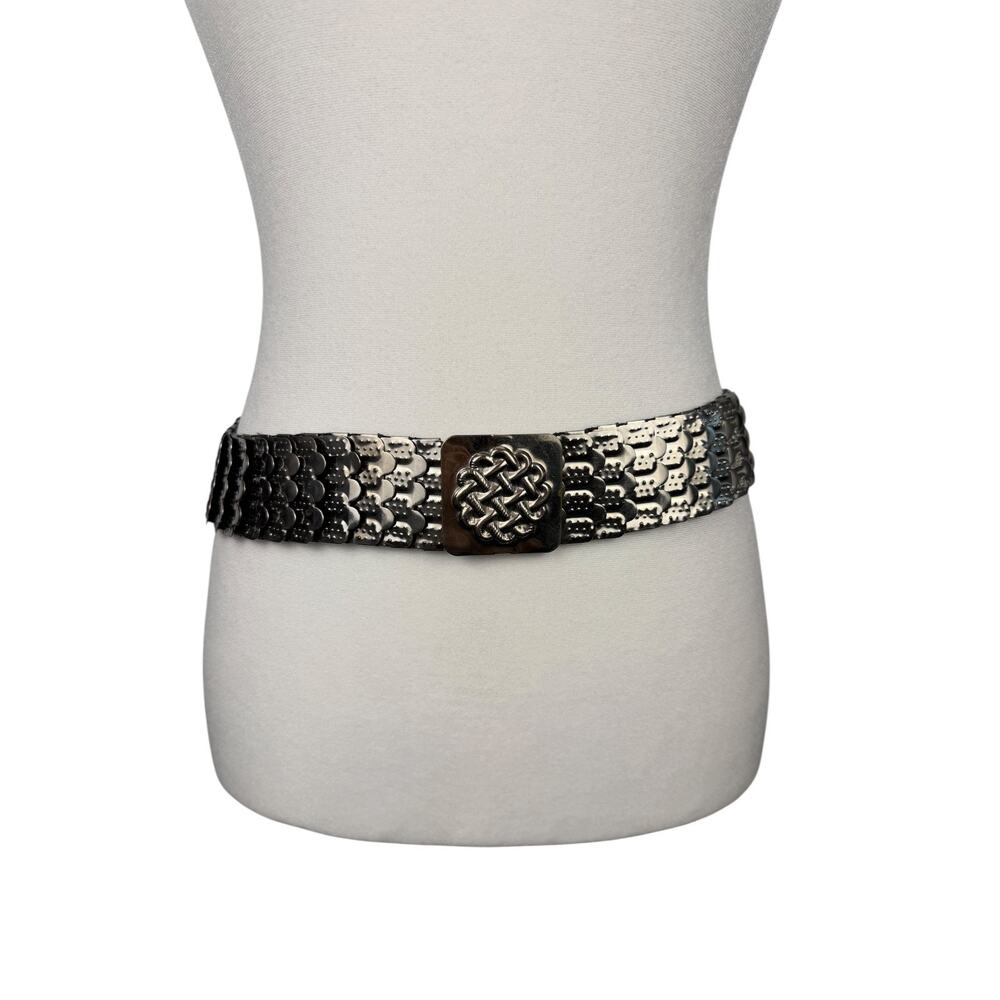 Vintage Silvertone Stretch Scale Belt Celtic Knot Buckle Renfair Statement